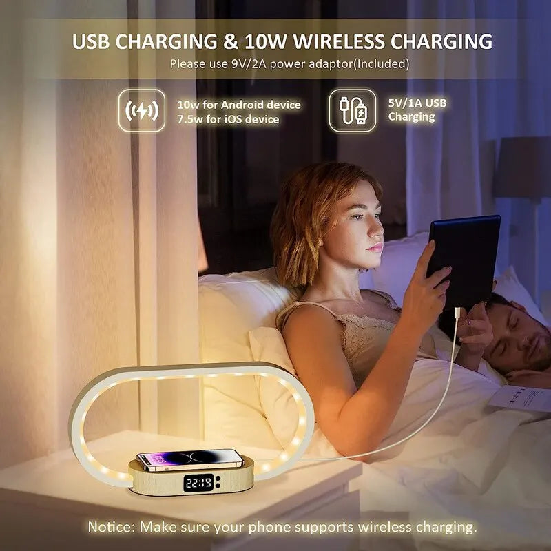 VersaCharge Pro: Multifunctional Wireless Charging Desk Lamp with Clock and Night Light