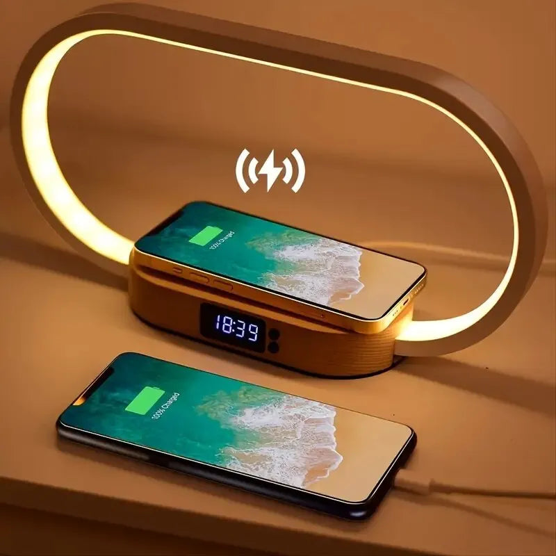 VersaCharge Pro: Multifunctional Wireless Charging Desk Lamp with Clock and Night Light