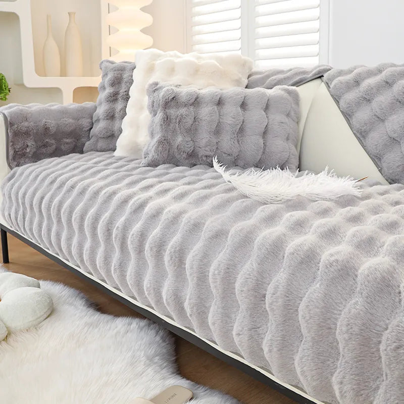 Cozy Plush Solid Colour Non-slip Sofa Cover