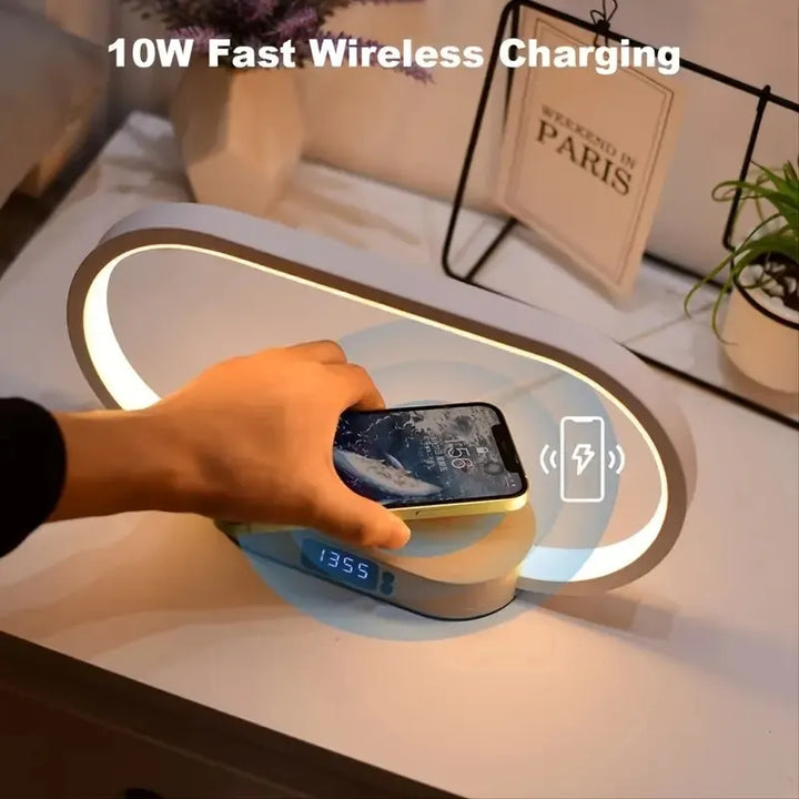 VersaCharge Pro: Multifunctional Wireless Charging Desk Lamp with Clock and Night Light