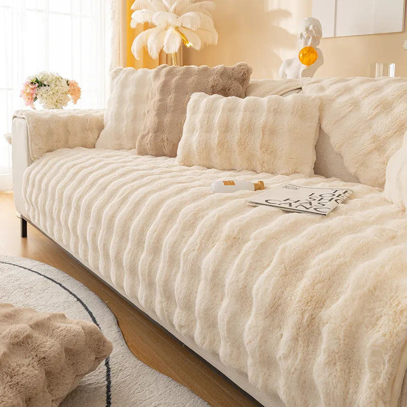 Cozy Plush Solid Colour Non-slip Sofa Cover
