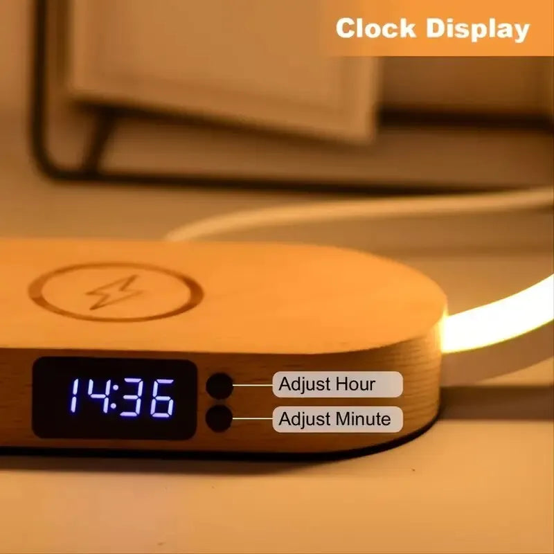 VersaCharge Pro: Multifunctional Wireless Charging Desk Lamp with Clock and Night Light
