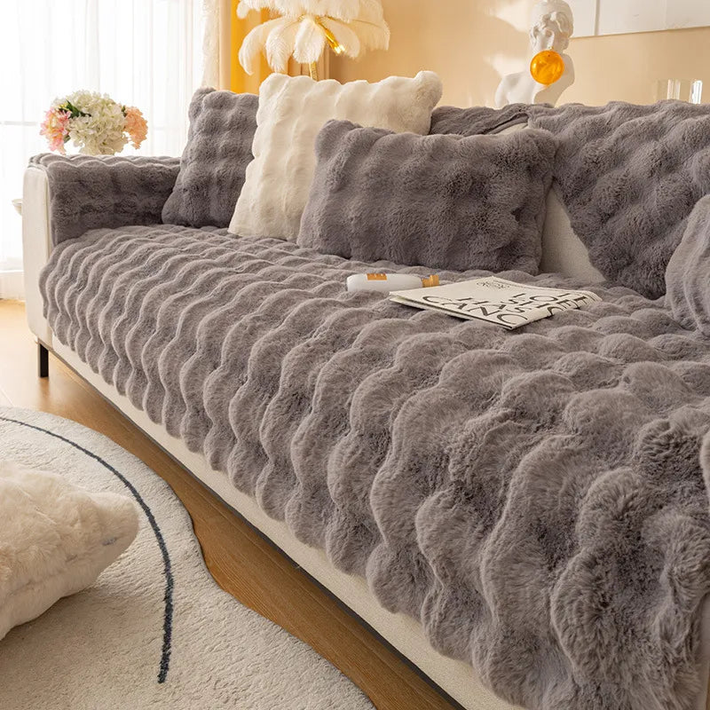 Cozy Plush Solid Colour Non-slip Sofa Cover