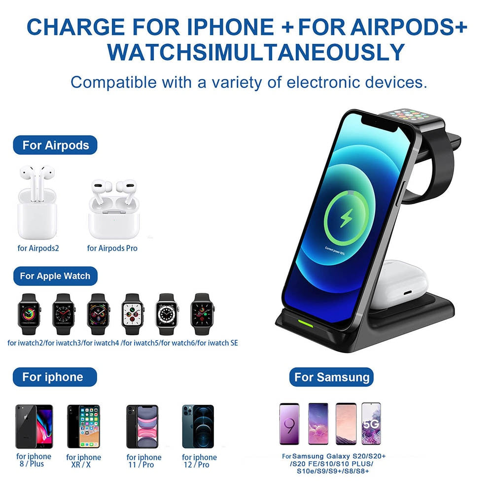 20W Wireless Charger Stand For iPhone, Apple Watch and Airpods