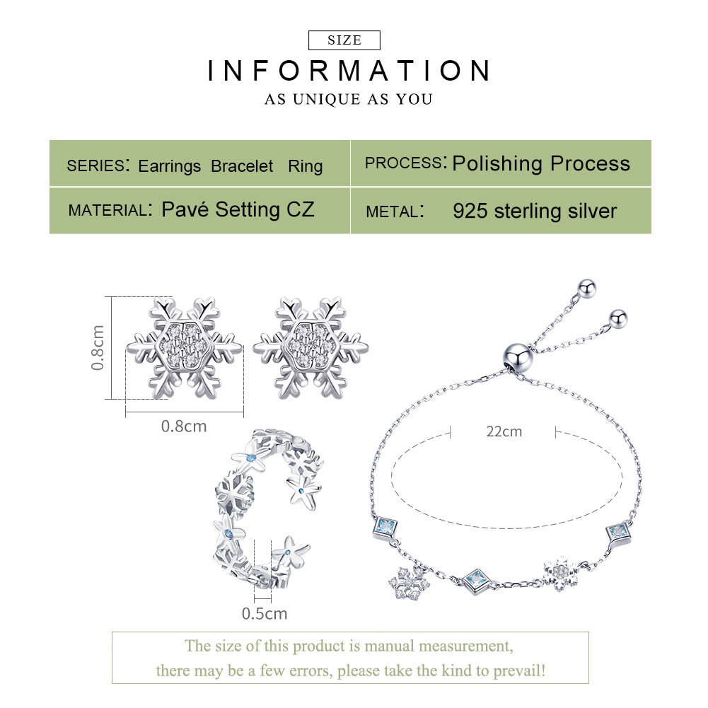 Sterling Silver Snowflake Bracelet, Earrings & Ring