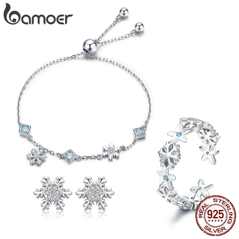 Sterling Silver Snowflake Bracelet, Earrings & Ring